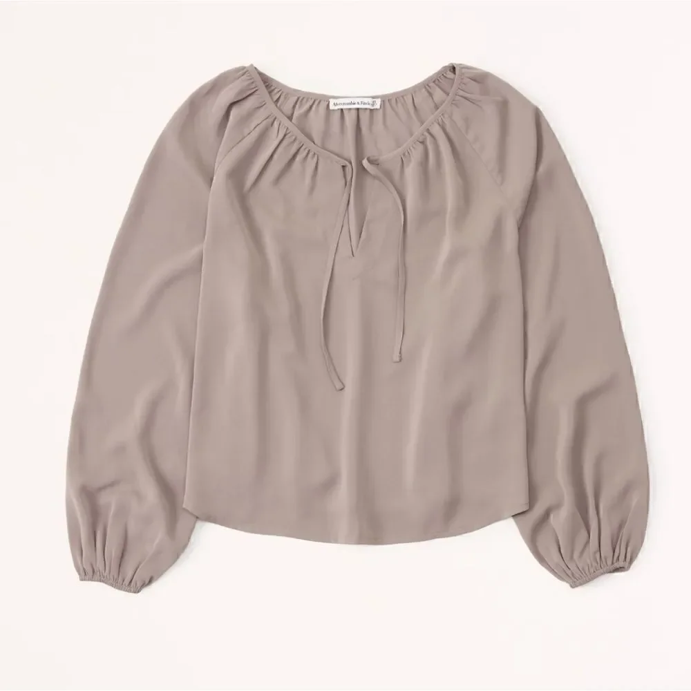 Abercrombie & fitch long sleeve open neck top brown size small